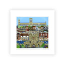 York (Central) By Linda Mellin. Large  contemporary colourful art print featuring landmarks within the historic city of York such as York Minster & Micklegate Bar. 