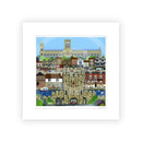 York (Central) By Linda Mellin. Large  contemporary colourful art print featuring landmarks within the historic city of York such as York Minster & Micklegate Bar. 