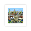 York (Central) By Linda Mellin. Large  contemporary colourful art print featuring landmarks within the historic city of York such as York Minster & Micklegate Bar. 