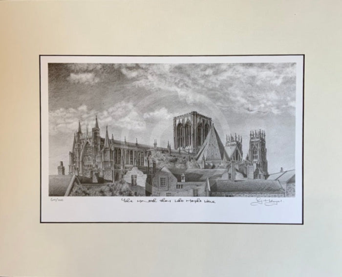 York Minster from Lord Mayor’s Walk by R. J Holroyd- Black & White Print of York Minster
