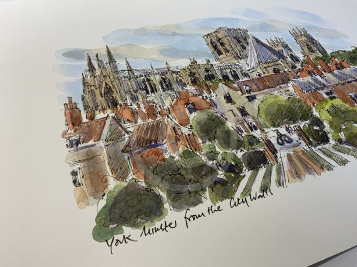 York Minster From The City Walls,  York, Richard Briggs ORIGINAL WATERCOLOUR
