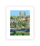 York (West Wing) a contemporary cityscape of the historic City of York by Linda Mellin. A colourful modern art print for the home features York Minster & Museum Gardens. 
