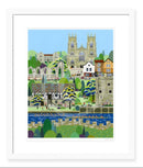 York (West Wing) a contemporary cityscape of the historic City of York by Linda Mellin. A colourful modern art print for the home features York Minster & Museum Gardens. Framed in white.
