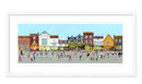 York, Within the Walls art print by Linda Mellin. A contemporary colourful street scene featuring quirky shops and the hustle and bustle of the City of York. 