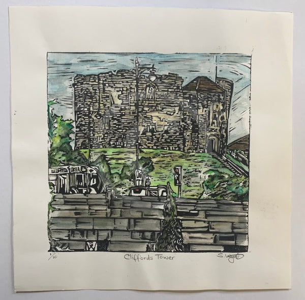 Clifford's Tower; linocut print by Shaun Wyatt