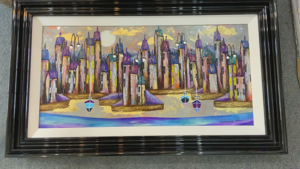 Glittering Harbour by Moonlight (18x36”) ORIGINAL PAINTING by Rozanne Bell