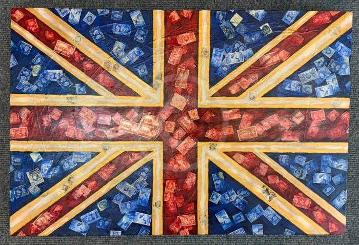 Four Coronations & An Abdication - Original Oil Painting By Eva Alexander Embellished With Postage