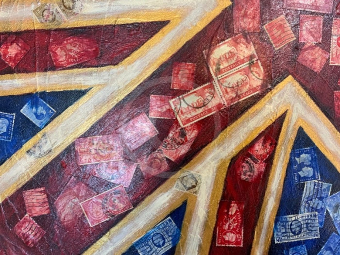 Four Coronations & An Abdication - Original Oil Painting By Eva Alexander Embellished With Postage