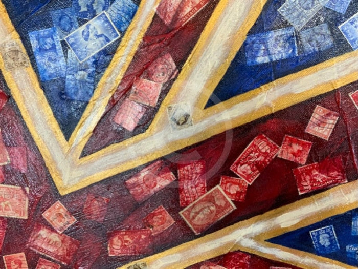 Four Coronations & An Abdication - Original Oil Painting By Eva Alexander Embellished With Postage