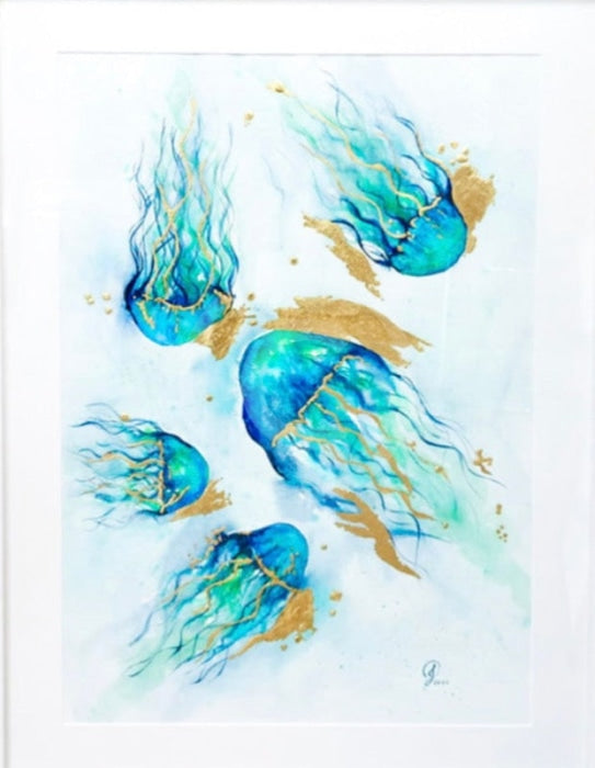 Oceanic Jellyfish - limited edition with gold leaf by Janine Lees