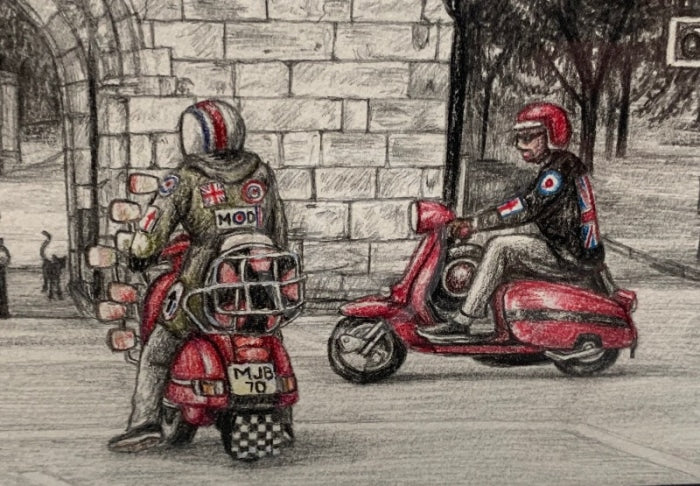 ORIGINAL - Mods & Rockers; Pencil Drawing by Mark Braithwaite