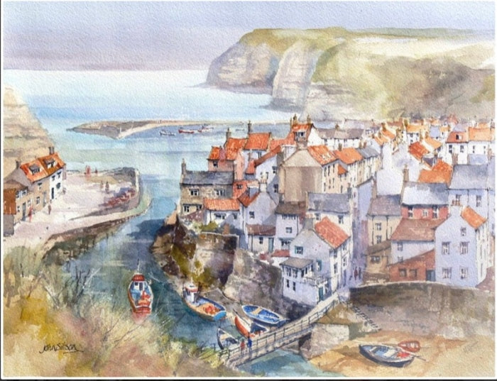 Staithes Harbour, Print by John Sibson