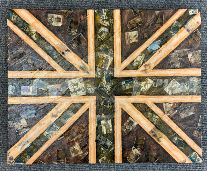 Stiff Upper Lip - Original Mixed Media Painting By Eva Alexander Embellished With Postage Stamps