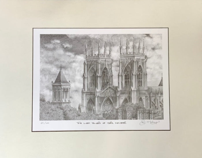 York Minster The West Towers By R.j. Holroyd- Black & White Print Of Mounted